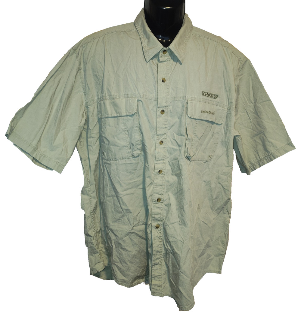 Hook & Tackle Men’s Beige Collard Short Sleeve Shirt Size XL BG33
